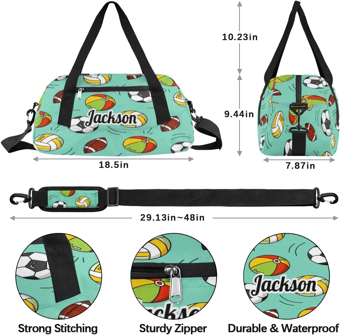 Baseball Soccer Volleyball Custom Name Kids Duffel Bags Personalized Customized Gifts Sports Gym Bag Girls Dance Bag Overnight Weekender Sleepover Carry On Travel Tote Bag for Boys Girls