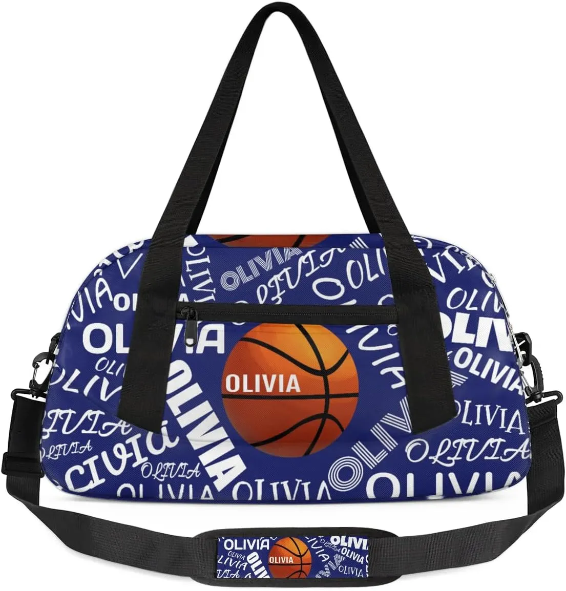 Basketball Custom Sport Gym Bag, Personalized Name Overnight Duffel Bag for Boys Girls Weekender Bags Carry On Training Bag, Blue