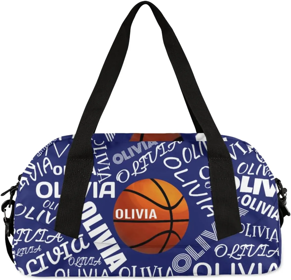 Basketball Custom Sport Gym Bag, Personalized Name Overnight Duffel Bag for Boys Girls Weekender Bags Carry On Training Bag, Blue