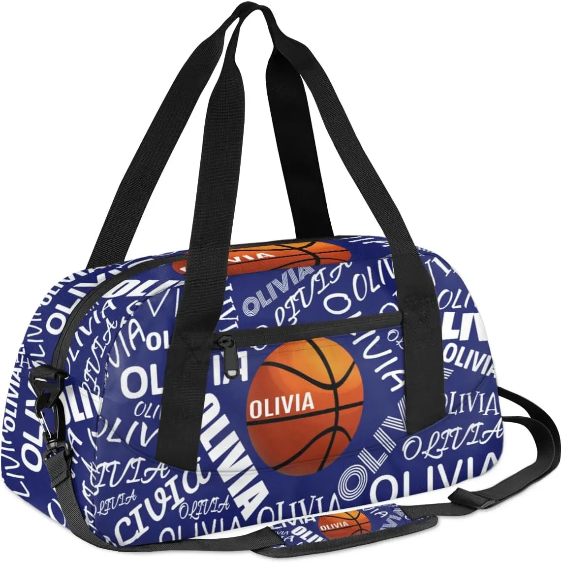 Basketball Custom Sport Gym Bag, Personalized Name Overnight Duffel Bag for Boys Girls Weekender Bags Carry On Training Bag, Blue
