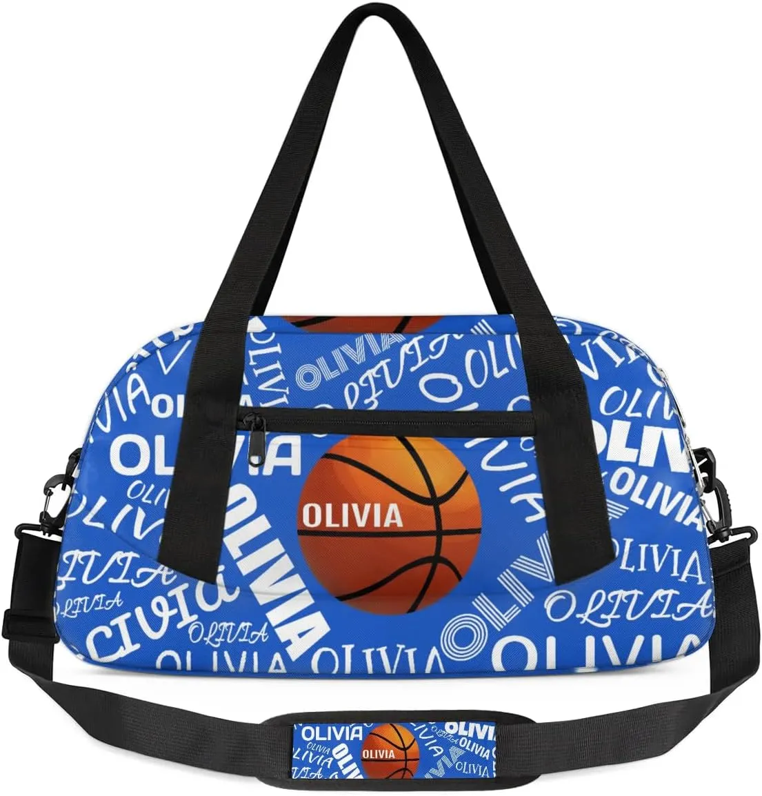 Basketball Custom Sport Gym Bag, Personalized Name Overnight Duffel Bag for Boys Girls Weekender Bags Carry On Training Bag, Bright Blue