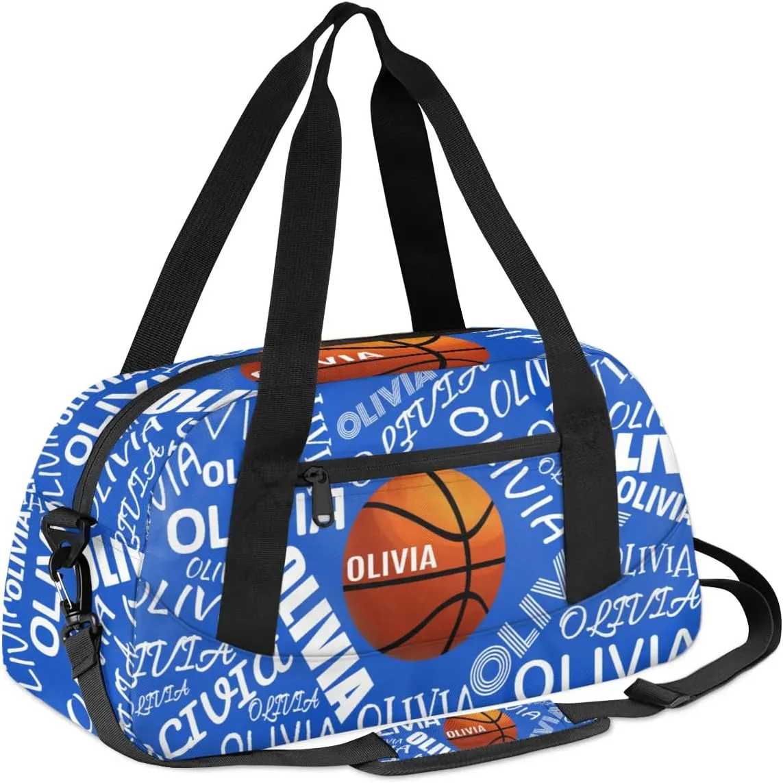 Basketball Custom Sport Gym Bag, Personalized Name Overnight Duffel Bag for Boys Girls Weekender Bags Carry On Training Bag, Bright Blue