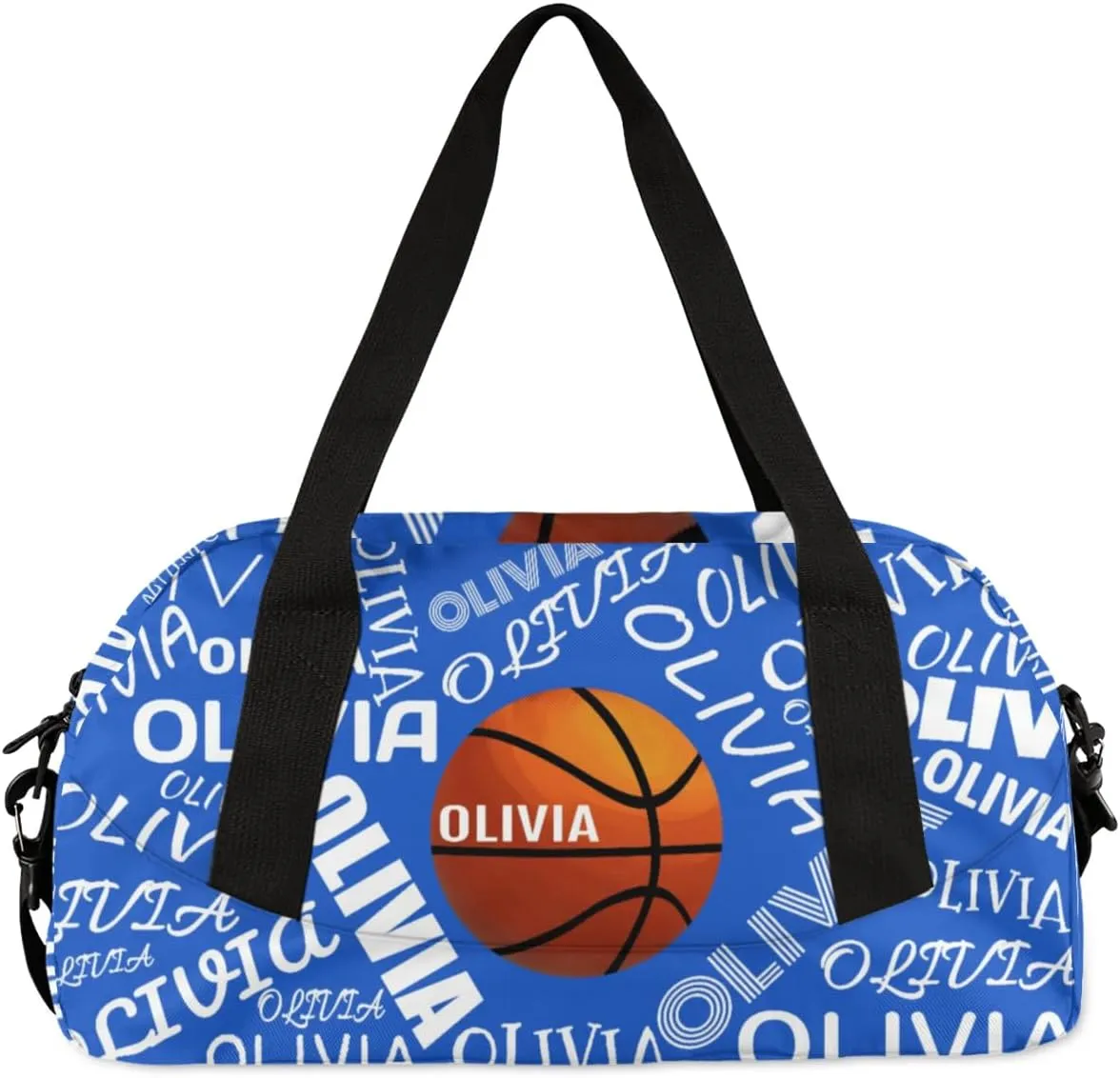 Basketball Custom Sport Gym Bag, Personalized Name Overnight Duffel Bag for Boys Girls Weekender Bags Carry On Training Bag, Bright Blue