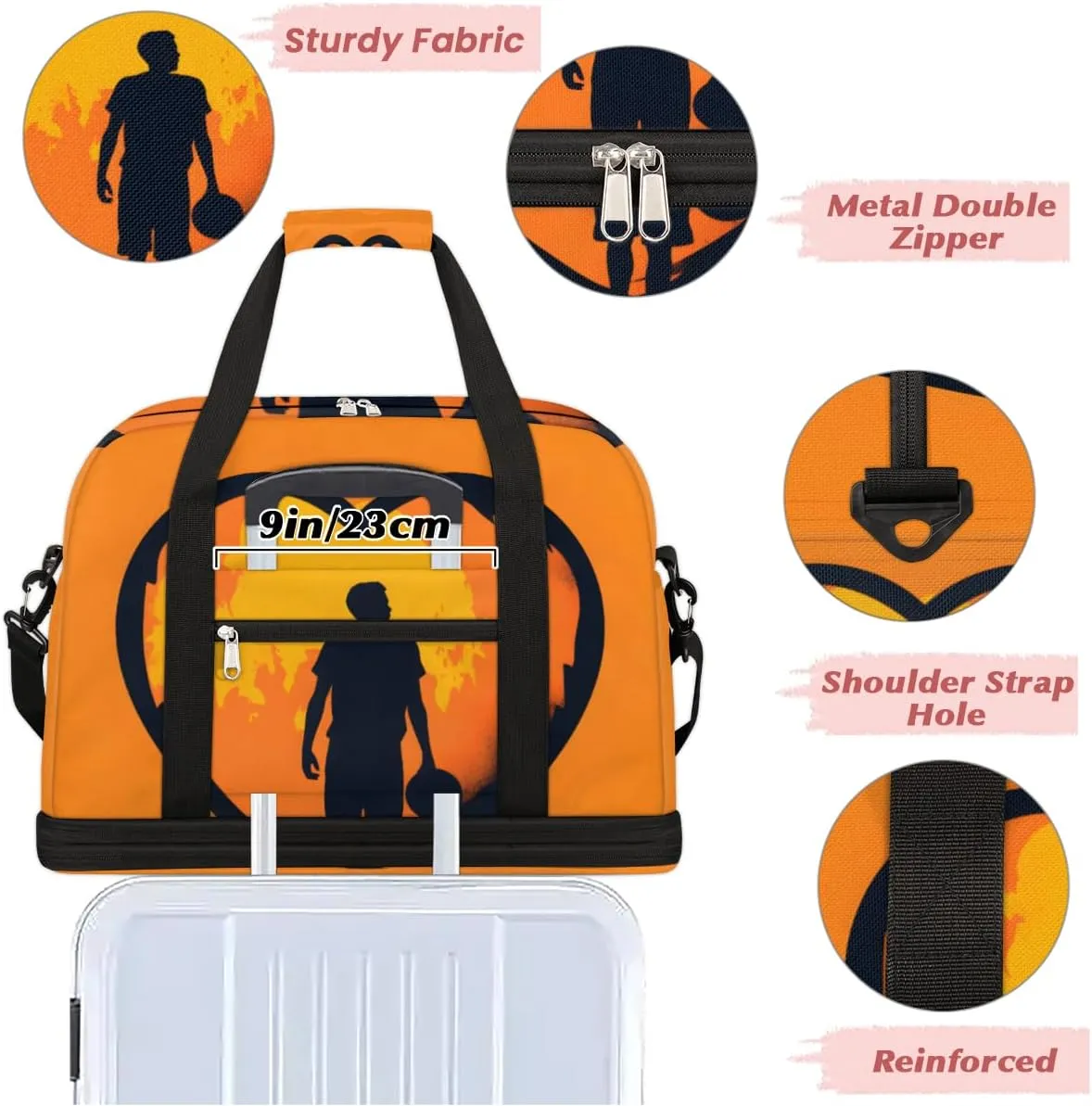 Basketball player playing basketball Foldable Duffle Bag with Shoes Compartment Large Capacity Waterproof Travel Weekender Bag Overnight Bag for Sports Gym