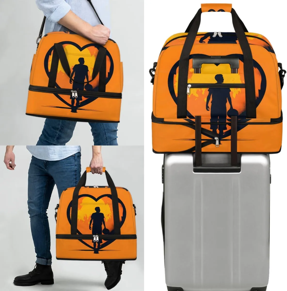 Basketball player playing basketball Foldable Duffle Bag with Shoes Compartment Large Capacity Waterproof Travel Weekender Bag Overnight Bag for Sports Gym