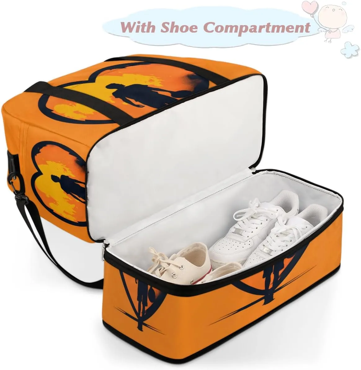 Basketball player playing basketball Foldable Duffle Bag with Shoes Compartment Large Capacity Waterproof Travel Weekender Bag Overnight Bag for Sports Gym