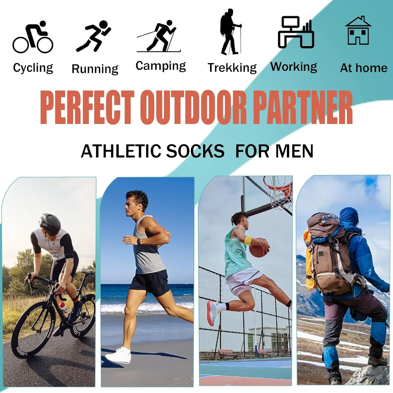 Basketball Socks for Men,Performance Cushioned Men's Athletic Crew Socks with Arch Compression for Cycling Basketball