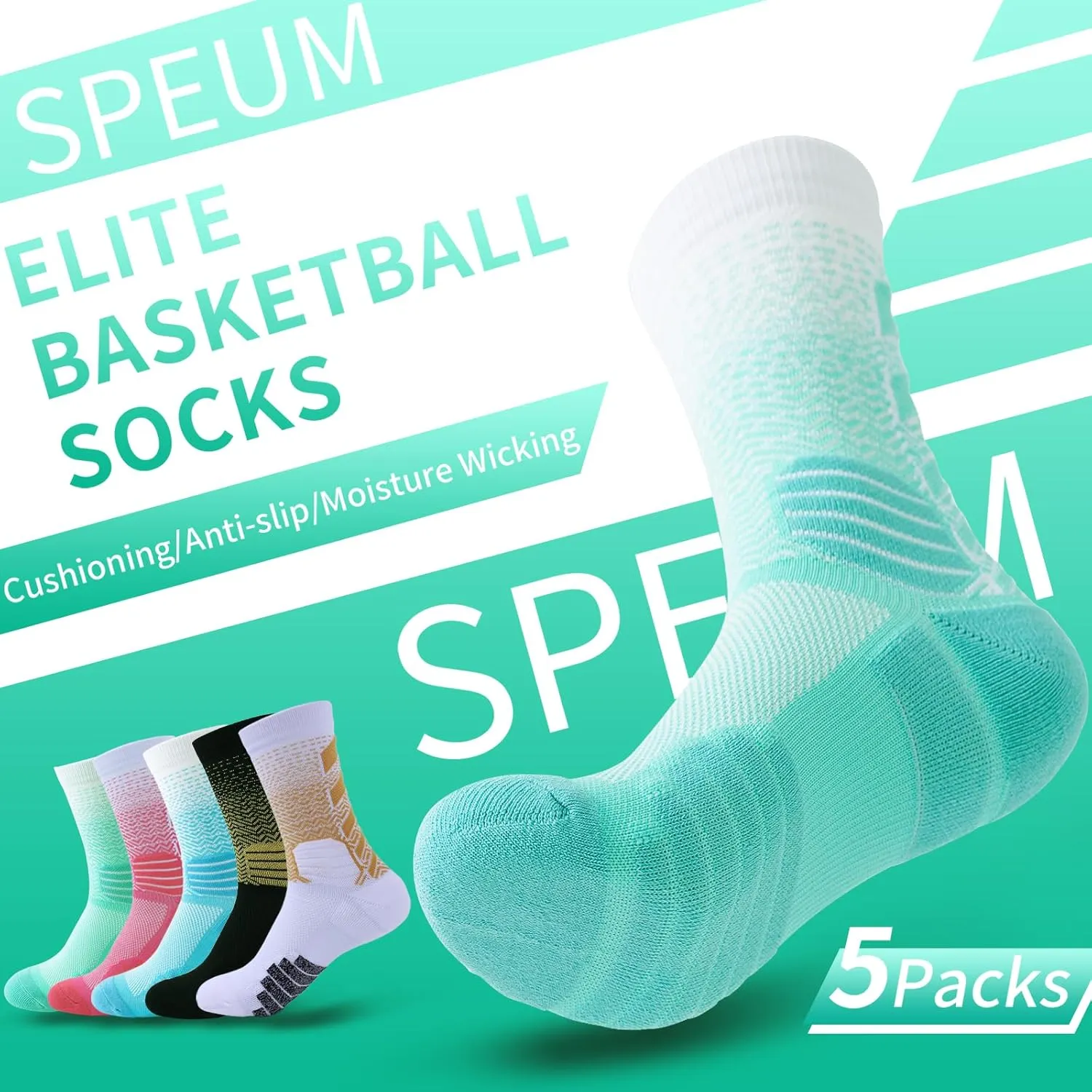 Basketball Socks for Men,Performance Cushioned Men's Athletic Crew Socks with Arch Compression for Cycling Basketball