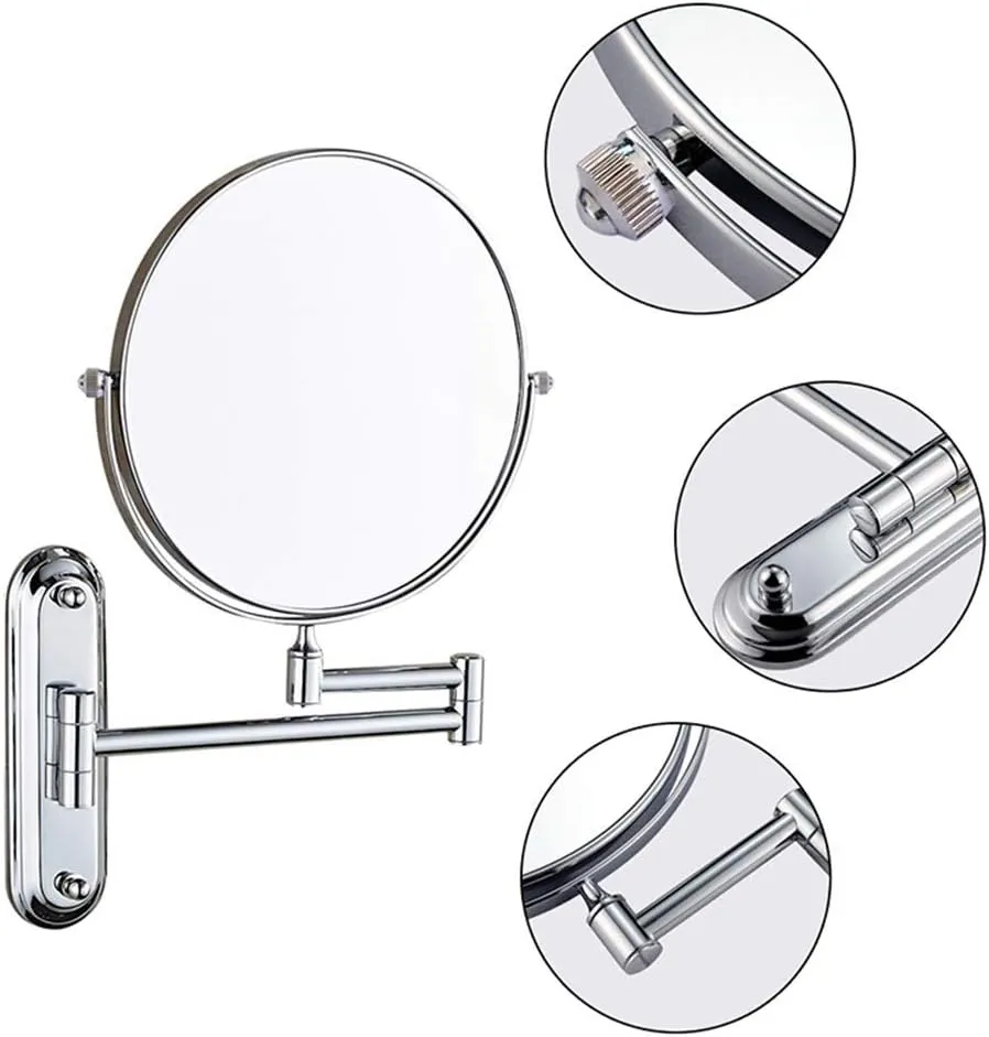 Bathroom Makeup Mirrors Wall Mounted Brass Double Sided 360° Swivel Magnifying Vanity Shaving Extendable Adjustable (Color : 8inch, Size : 3X)