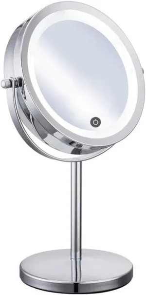 Bathroom Mirror Lighted Makeup Mirror with Dimmable Lights, 5X Makeup Mirror with Lights and Magnification,Touch Screen, Double Side Vanity Mirror Powered by 4 x AAA Batteries (not Included)
