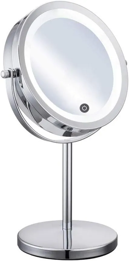 Bathroom Mirror Lighted Makeup Mirror with Dimmable Lights, 5X Makeup Mirror with Lights and Magnification,Touch Screen, Double Side Vanity Mirror Powered by 4 x AAA Batteries (not Included)