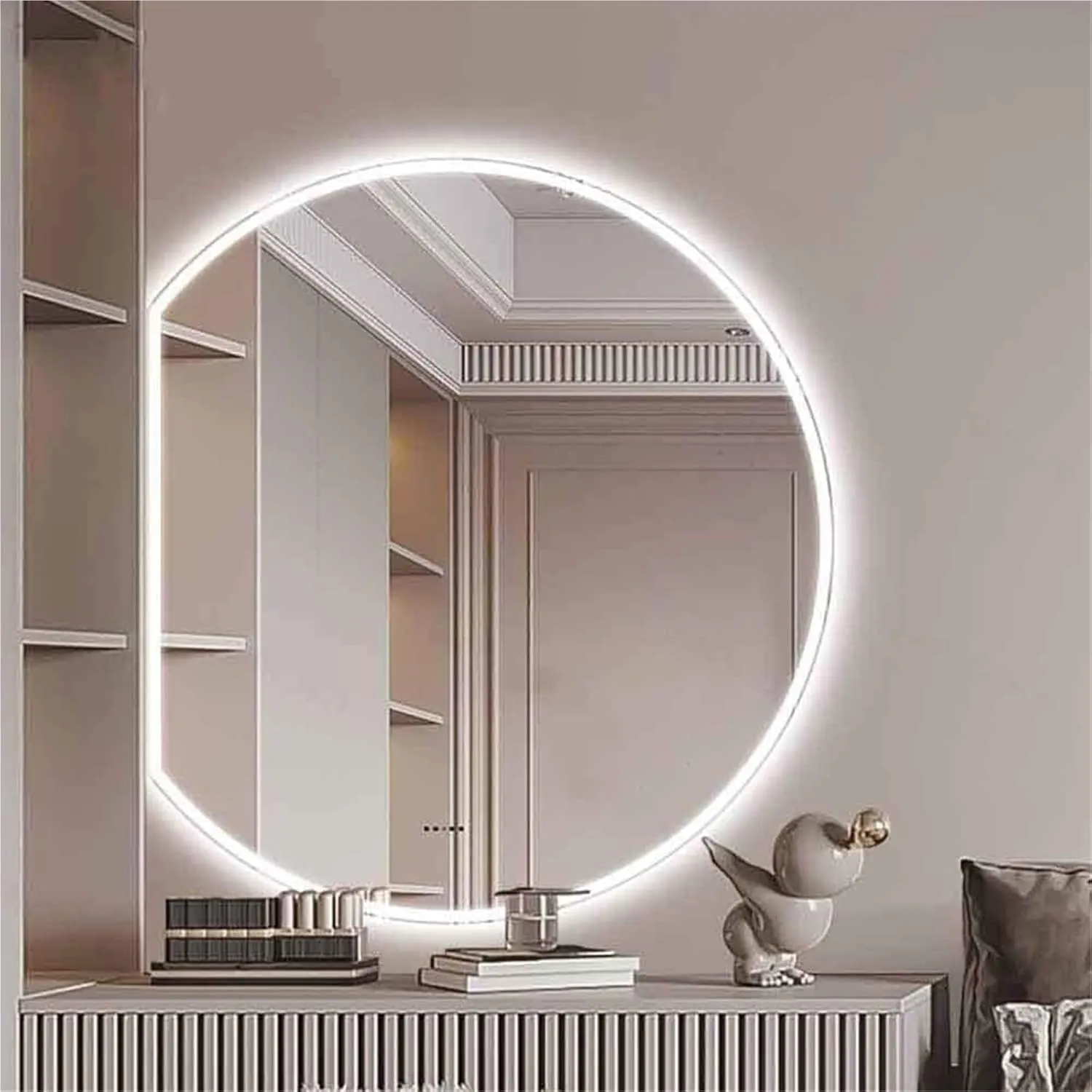 Bathroom Mirror, Smart LED Makeup Mirror with Adjustable Brightness in Three Colors and A Sensor.(Left Cut,720 * 800mm)