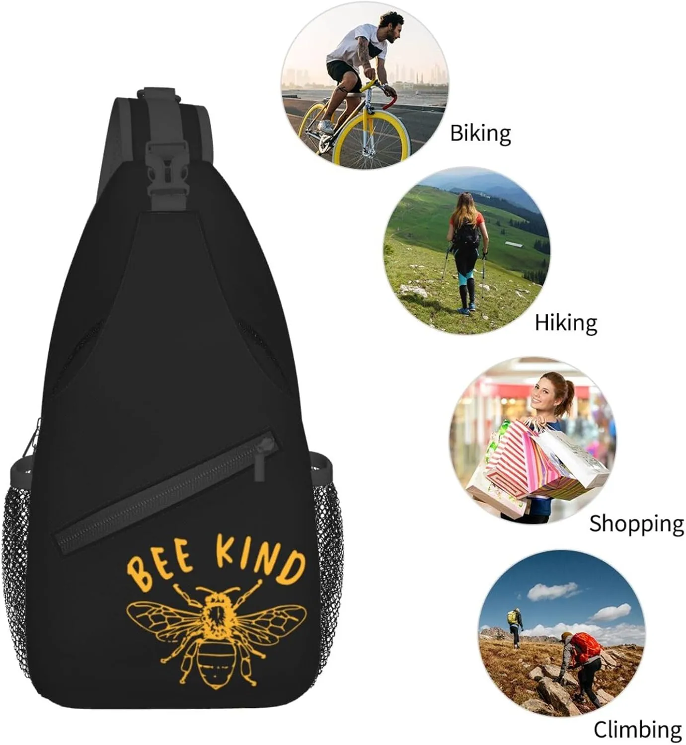 Be Kind Bee Sling Backpack Shoulder Chest Bag For Men Women Hiking Travel Crossbody Daypack