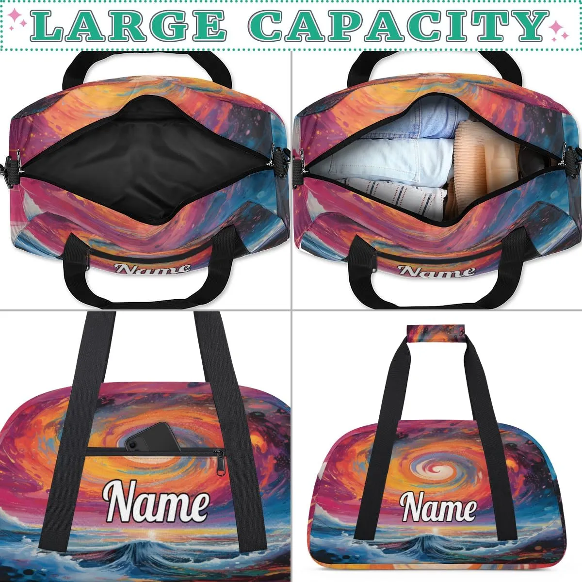 Beach Theme Design Custom Name Sport Duffel Bag Dance Bag for Girls Teens Personalized Ballet Bag Gift for Birthday Christmas Helloween