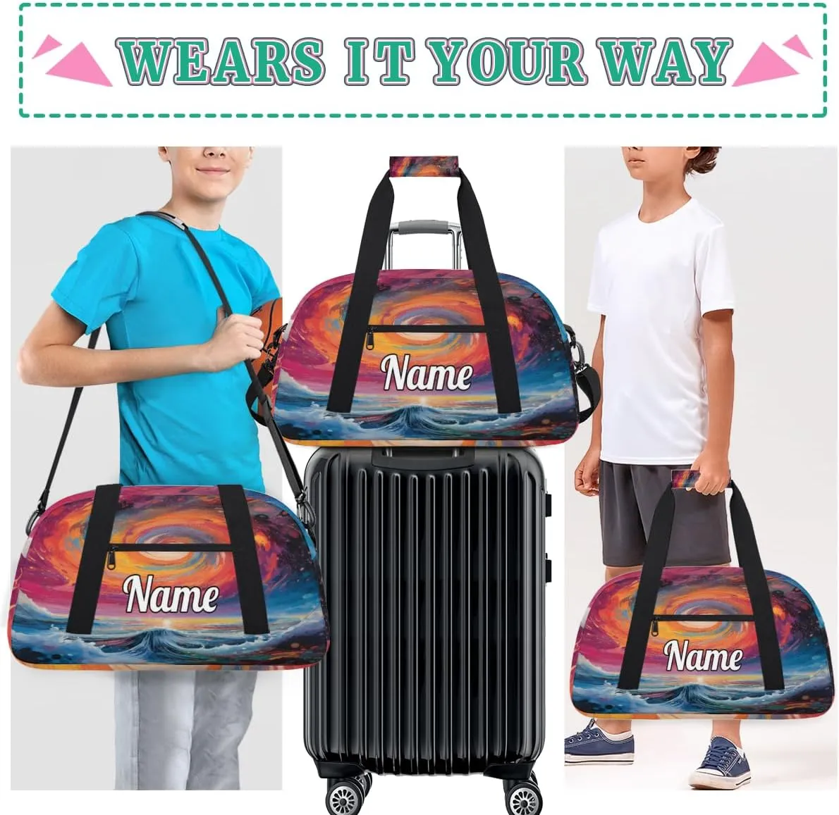 Beach Theme Design Custom Name Sport Duffel Bag Dance Bag for Girls Teens Personalized Ballet Bag Gift for Birthday Christmas Helloween