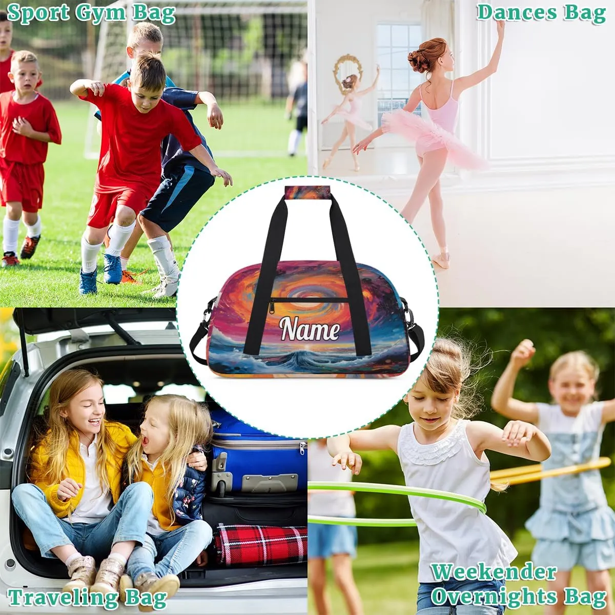 Beach Theme Design Custom Name Sport Duffel Bag Dance Bag for Girls Teens Personalized Ballet Bag Gift for Birthday Christmas Helloween