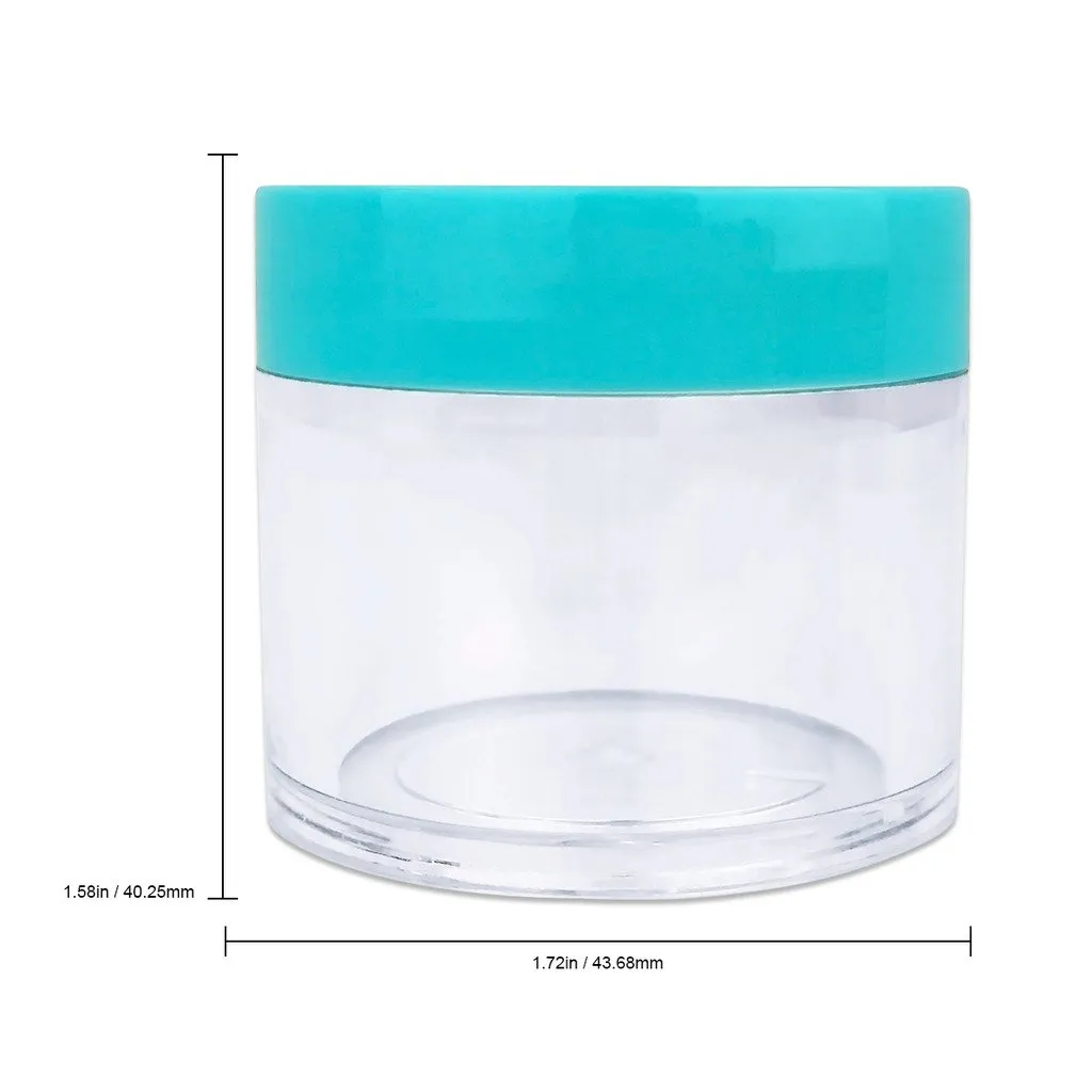 Beauticom 30g/30ml (1 fl. oz.) Double Wall Clear Plastic Leak Proof Jars with Flat Top Lids for Creams, Lotions, Make Up, Powders, Glitters, and more... (Color: Teal Lid, Pieces: 24)