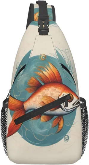Beautiful Fish Print Trendy Casual Crossbody Bag Convertible Shoulder Strap Women Men Travel Hiking Daypack