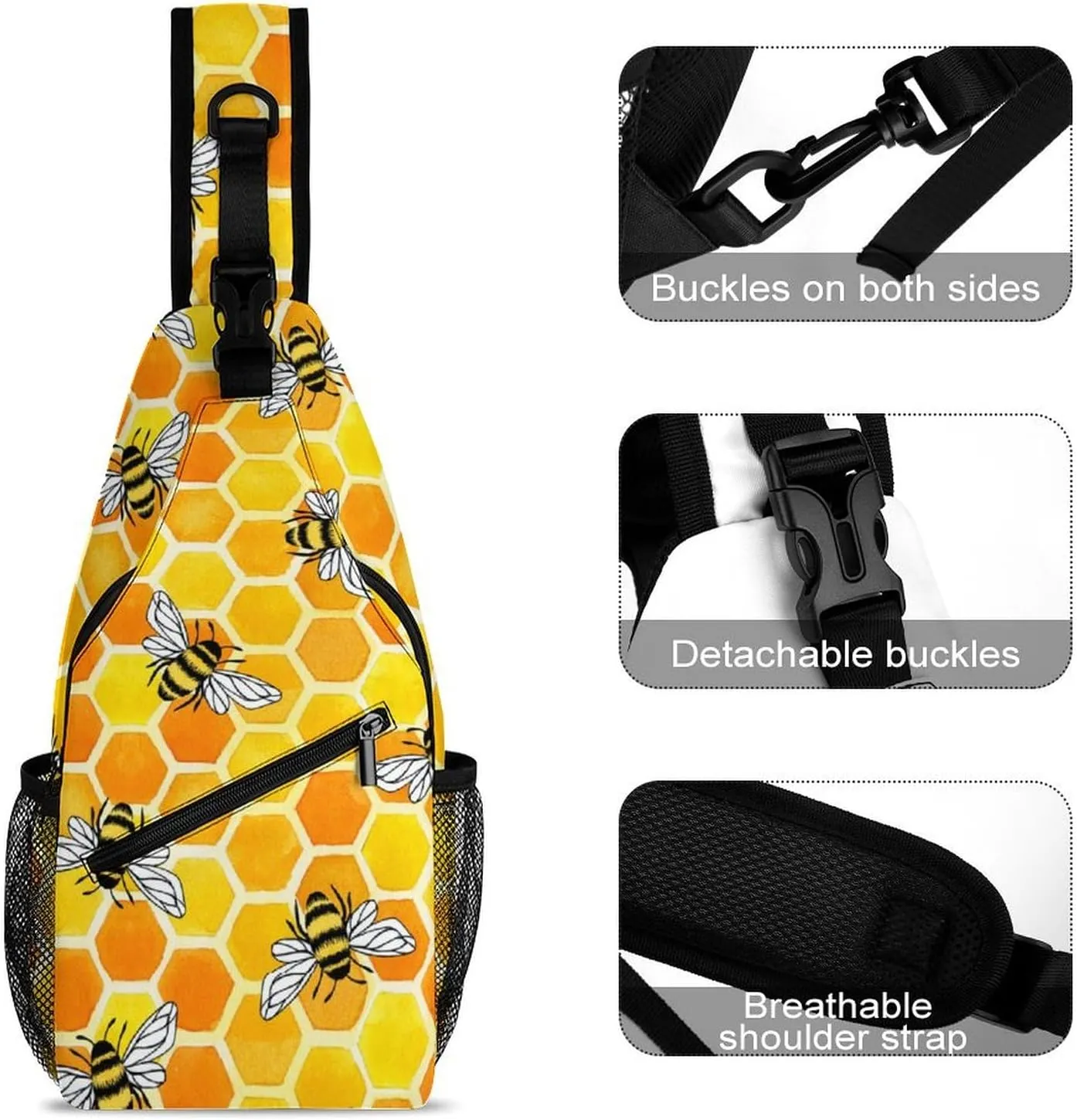 Bee Sling Backpack Men Woman Crossbody Backpack Chest Bag Cycling Daypack Hiking Bag Casual Daypacks Sports Backpacks