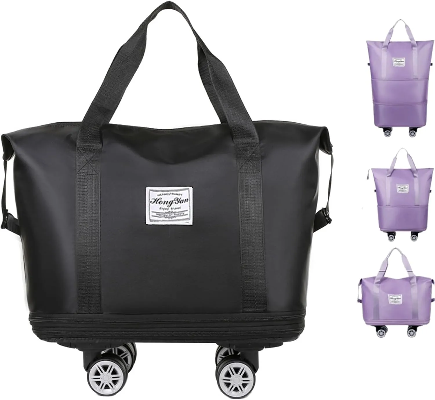 Beente Travel Bag with Wheels, Kulken Travel Bag with Removable Wheels, 2025 New Large Capacity- Universal Wheel Removable (Black)
