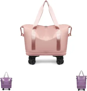 Beente Travel Bag with Wheels,Foldable Expandable Trave Suitcase Universal Wheel Removable Storage for travel luggage (Pink)