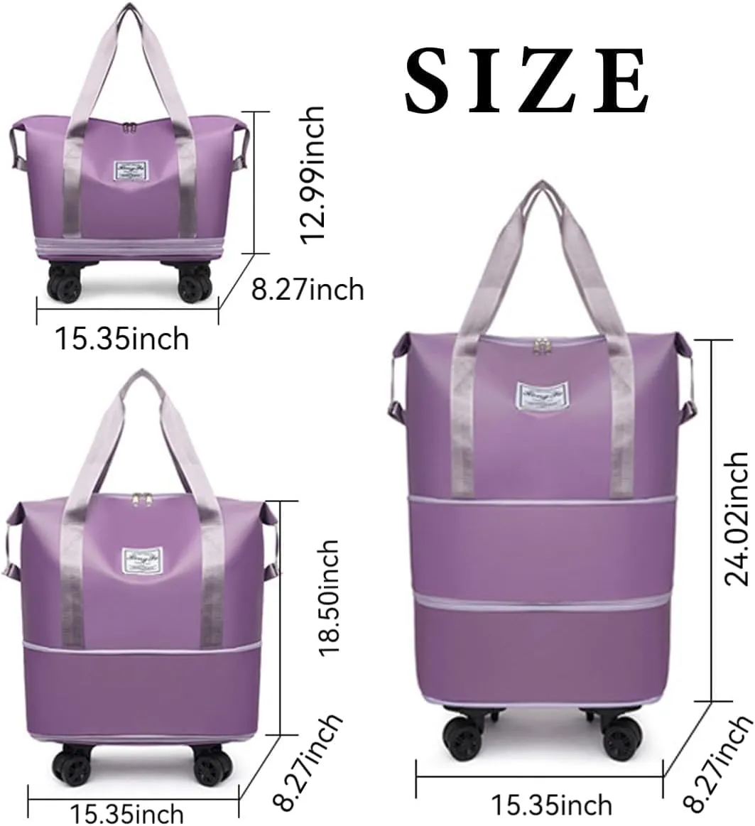 Beente Travel Bag with Wheels,Foldable Expandable Trave Suitcase Universal Wheel Removable Storage for travel luggage (Pink)