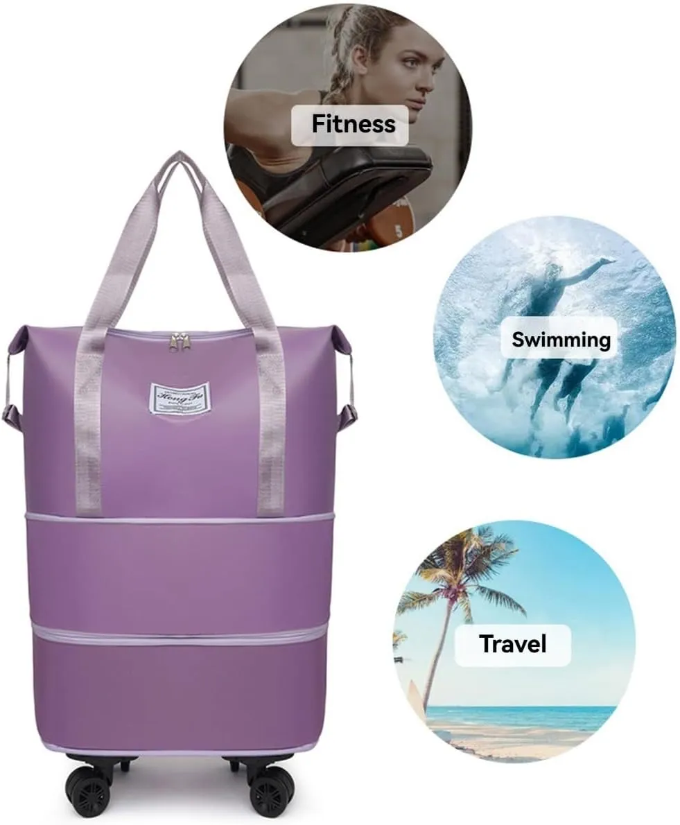 Beente Travel Bag with Wheels,Foldable Expandable Trave Suitcase Universal Wheel Removable Storage for travel luggage (Pink)