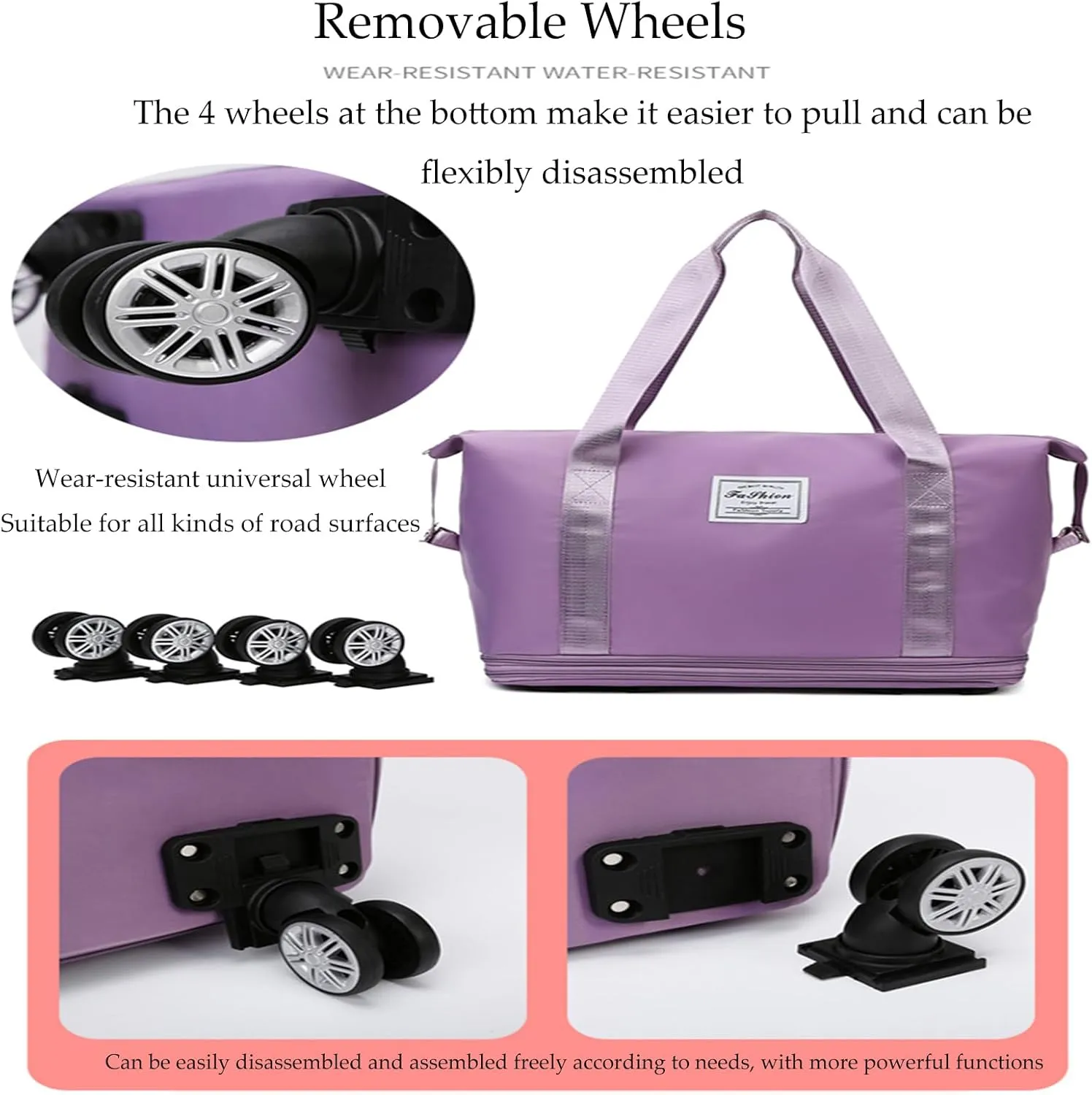 Beente/Pepepo/Kulken Travel Bag with Wheels, 2025 New Large Capacity Travel Bag - Universal Wheel Removable (Drak Blue)