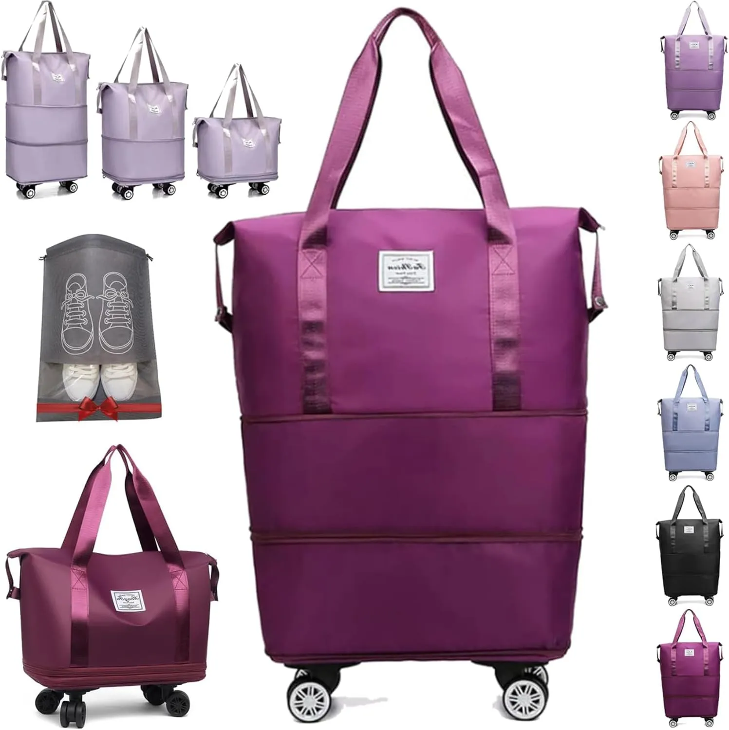 Beente/Pepepo/Kulken Travel Bag with Wheels, Large Capacity Travel Bag with Wheels (Purple-B)