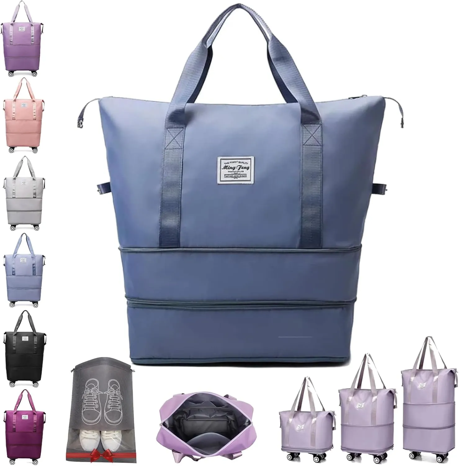 Beente/Pepepo/Kulken Travel Bag with Wheels, Large Capacity Travel Bag with Wheels - Universal Wheel Removable (Non-wheeled, Blue)