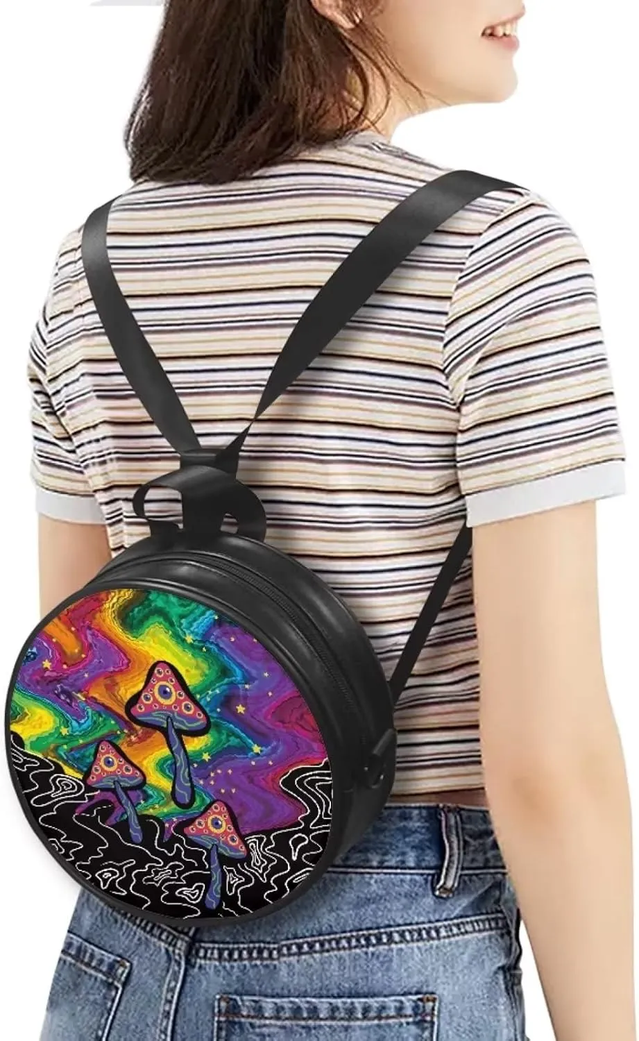 Belidome Leather Round Crossbody Bag for Women Girls Messenger Wallet Leather Purse