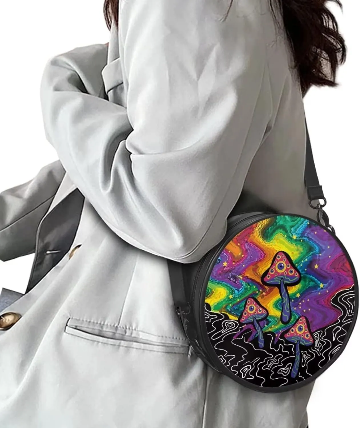 Belidome Leather Round Crossbody Bag for Women Girls Messenger Wallet Leather Purse