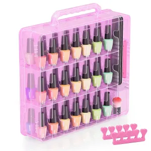 Beloving Nail Polish Organizer Case for 48 Bottles with Adjustable Divider, Double Side Nail Polish Holder for Storage Display, Pink
