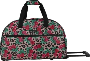 Betsey Johnson Designer Carry On Luggage Collection - Lightweight Pattern 22 Inch Duffel Bag- Weekender Overnight Business Travel Suitcase with 2- Rolling Wheels (One Size, Leopard Rose)