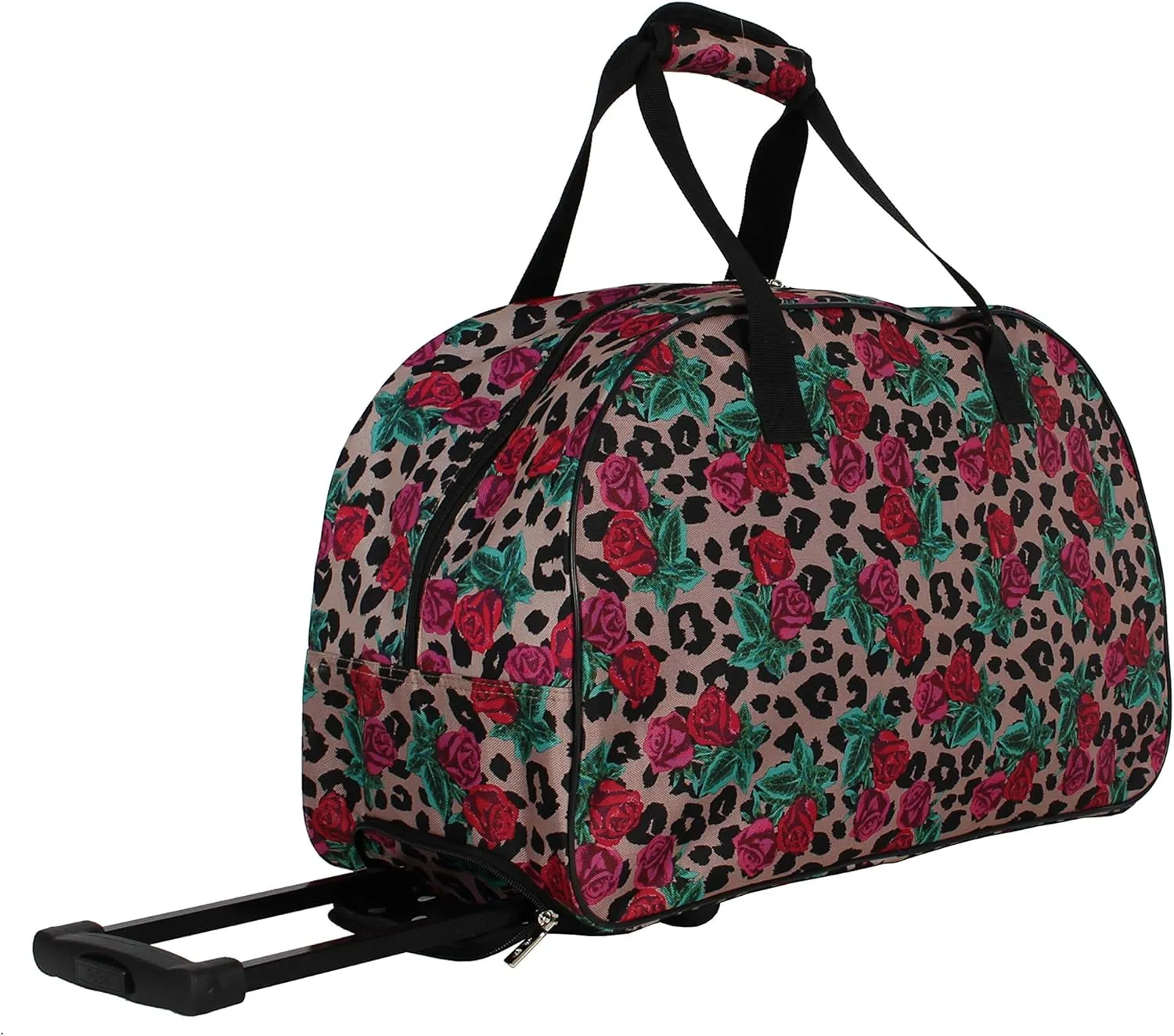 Betsey Johnson Designer Carry On Luggage Collection - Lightweight Pattern 22 Inch Duffel Bag- Weekender Overnight Business Travel Suitcase with 2- Rolling Wheels (One Size, Leopard Rose)