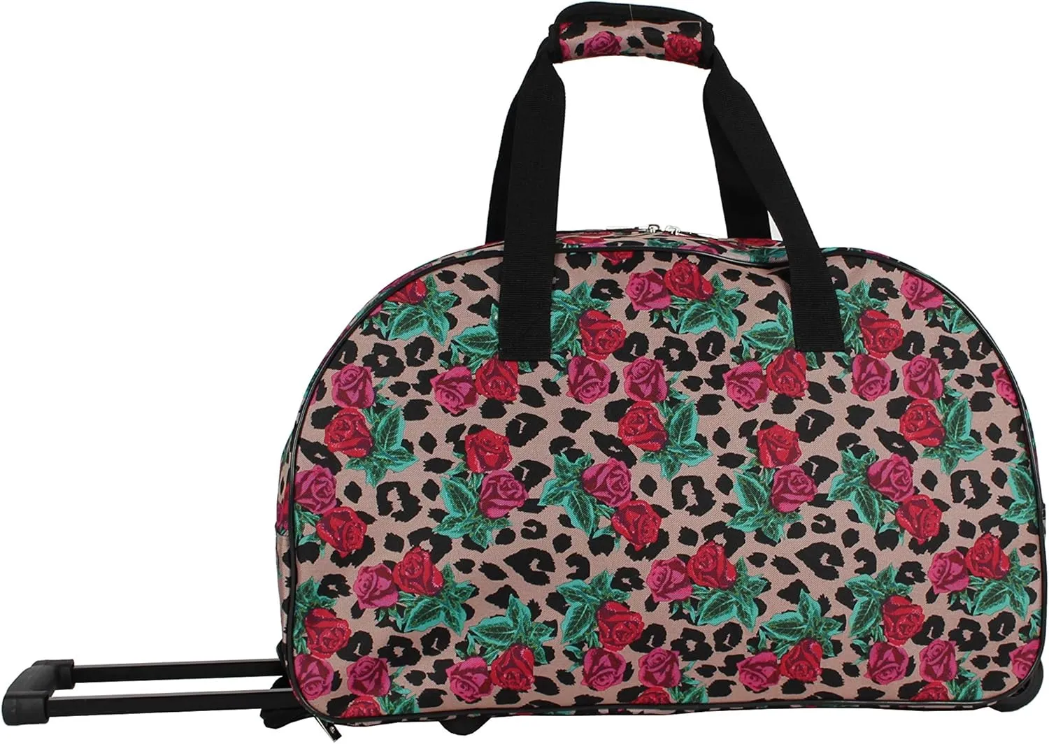 Betsey Johnson Designer Carry On Luggage Collection - Lightweight Pattern 22 Inch Duffel Bag- Weekender Overnight Business Travel Suitcase with 2- Rolling Wheels (One Size, Leopard Rose)