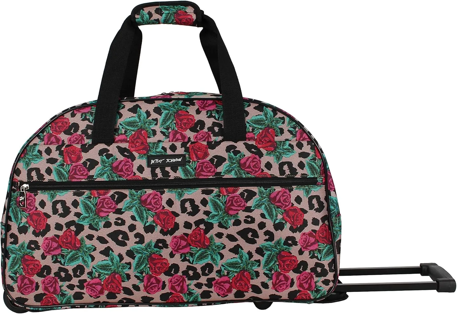 Betsey Johnson Designer Carry On Luggage Collection - Lightweight Pattern 22 Inch Duffel Bag- Weekender Overnight Business Travel Suitcase with 2- Rolling Wheels (One Size, Leopard Rose)