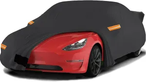 Big Ant Car Cover,Outdoor 100% Waterproof Sedan Car Cover Custom Fit for Tesla Model Y,All Weather Protection Car Covers with Ventilated Mesh & Charging Port Driver Door Zipper,Black