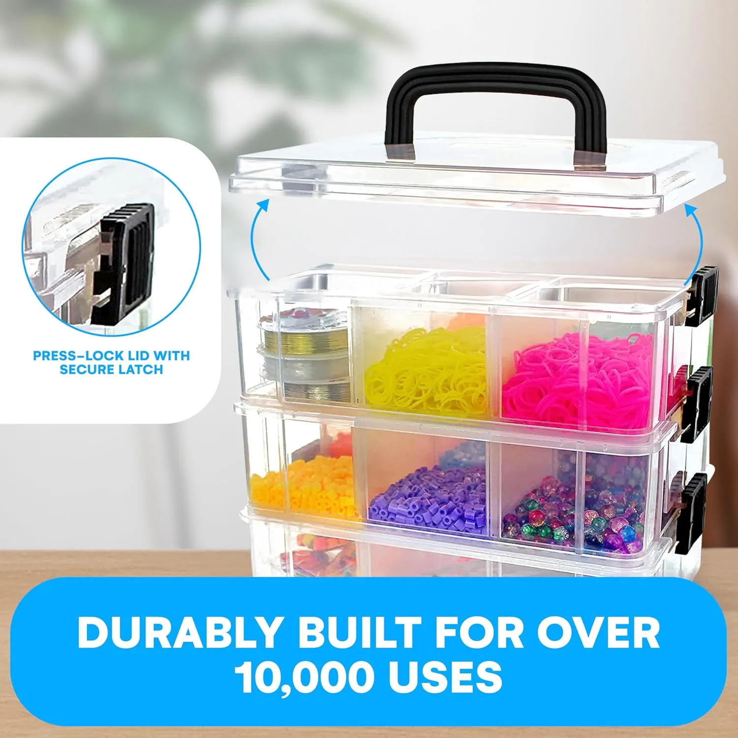 Bins & Things Clear 3-Tier Stackable Storage Containers with Lids - 18 Adjustable Compartments for Bead Organizers and Storages - Organizing Drawers Storage Box for Jewelry, Kids Toys, Makeup