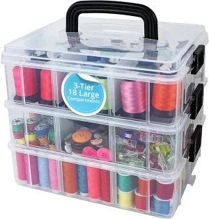 Bins & Things Clear 3-Tier Stackable Storage Containers with Lids - 18 Adjustable Compartments for Bead Organizers and Storages - Organizing Drawers Storage Box for Jewelry, Kids Toys, Makeup