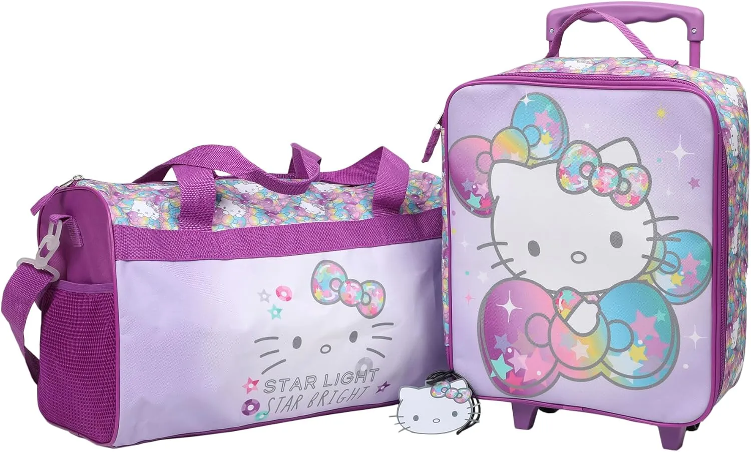 Bioworld Hello Kitty Starshine 3-Piece Youth Pilot Case Duffle Bag & Luggage Tag Carry On Travel Set