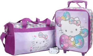 Bioworld Hello Kitty Starshine 3-Piece Youth Pilot Case Duffle Bag & Luggage Tag Carry On Travel Set