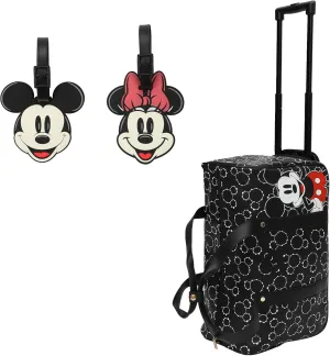 Bioworld Mickey Mouse Black Wheeled Duffle Bag & Character Heads Luggage Tags Kit