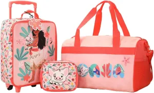 Bioworld Moana Pua & Moana Tropical Print Youth 4-Piece Carry On Luggage Travel Set