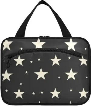 Black and White Stars hanging shaving kit travel bag with hook, designer expandable case for toiletries for women travel trip maleta para maquillaje L