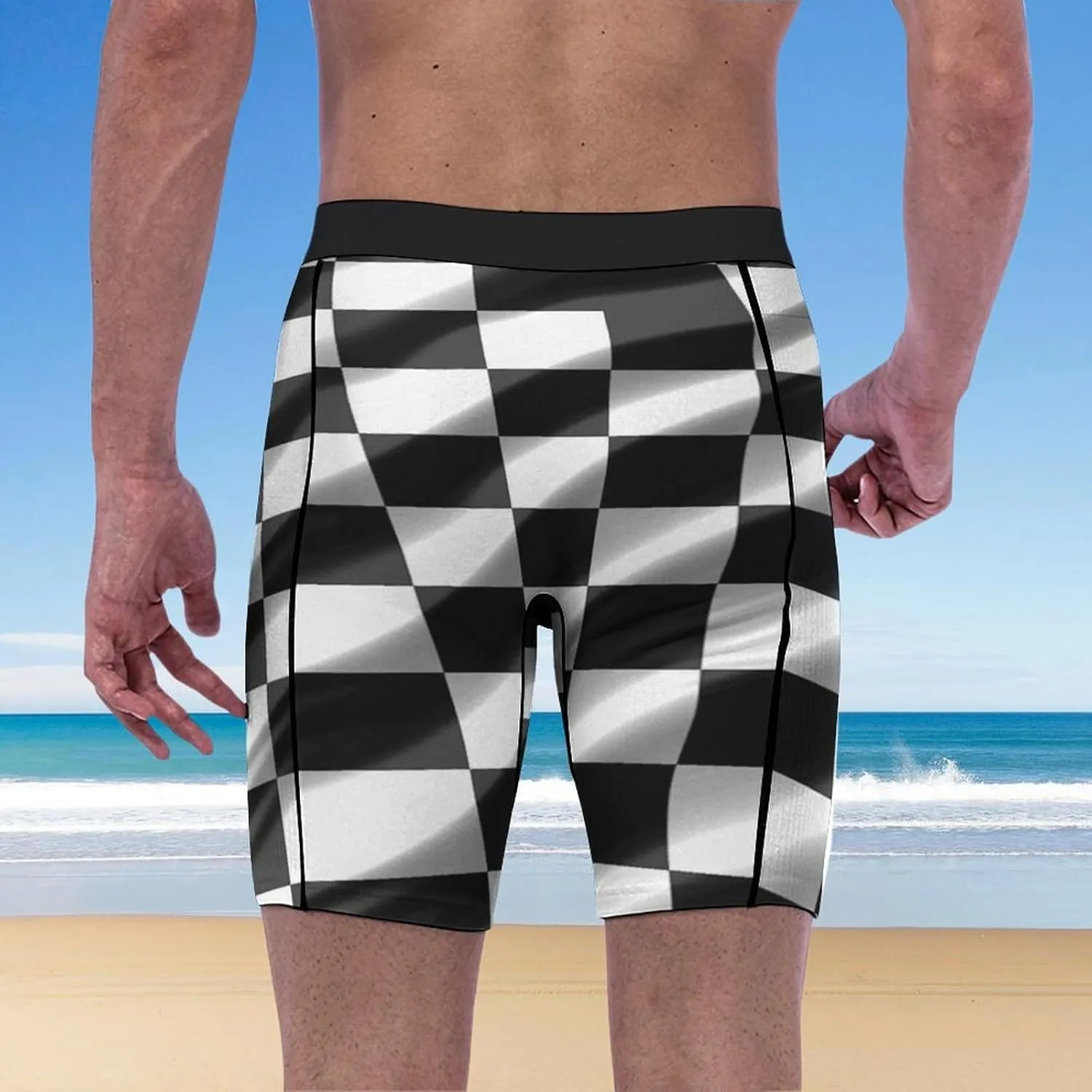 Black White Race Checkered Flag Compression Shorts Men Spandex Sport Shorts Workout Performance Baselayer Underwear