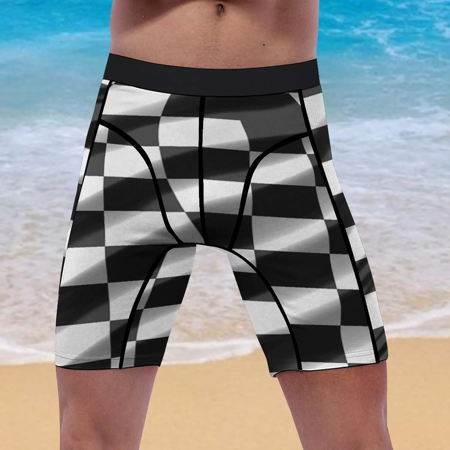 Black White Race Checkered Flag Compression Shorts Men Spandex Sport Shorts Workout Performance Baselayer Underwear