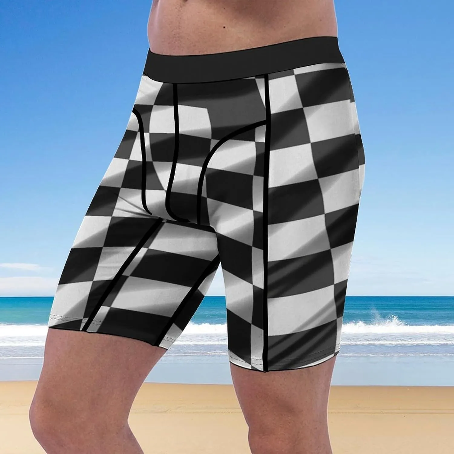 Black White Race Checkered Flag Compression Shorts Men Spandex Sport Shorts Workout Performance Baselayer Underwear