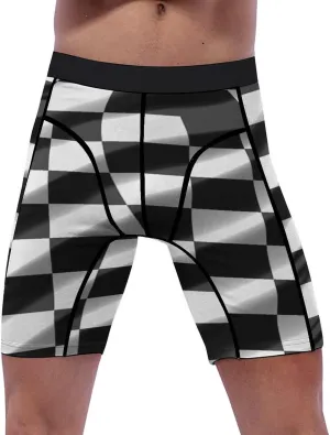 Black White Race Checkered Flag Compression Shorts Men Spandex Sport Shorts Workout Performance Baselayer Underwear