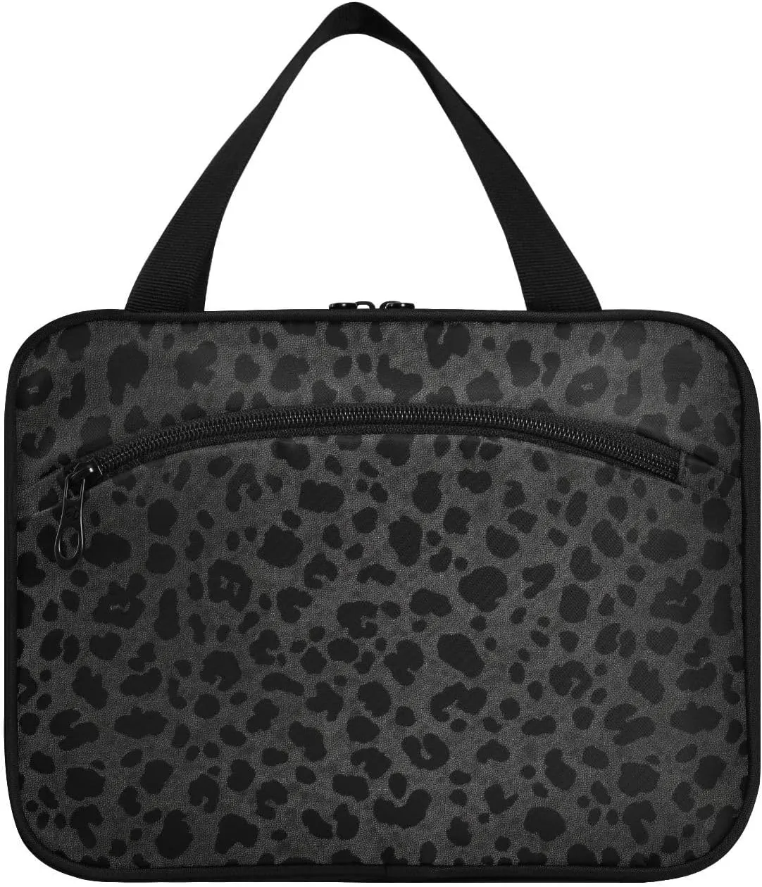 Blackeopard Print hanging toiletries travel bag with hook, designer necessities bag with compartments for adults gym estuche de maquillaje para mujer